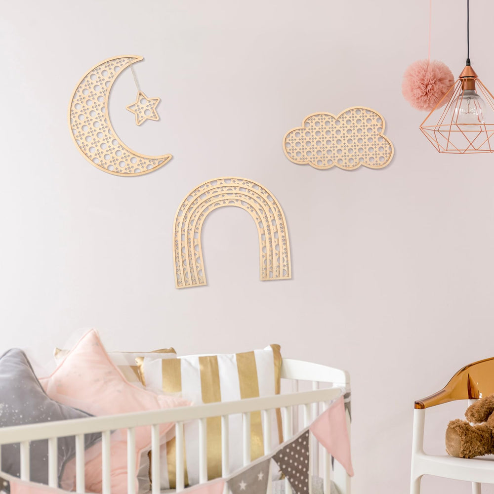 Geetery rainbow-cloud-moon set offers versatile display—hang or lean for dimension.