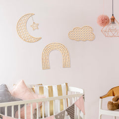 Geetery rainbow-cloud-moon set offers versatile display—hang or lean for dimension.