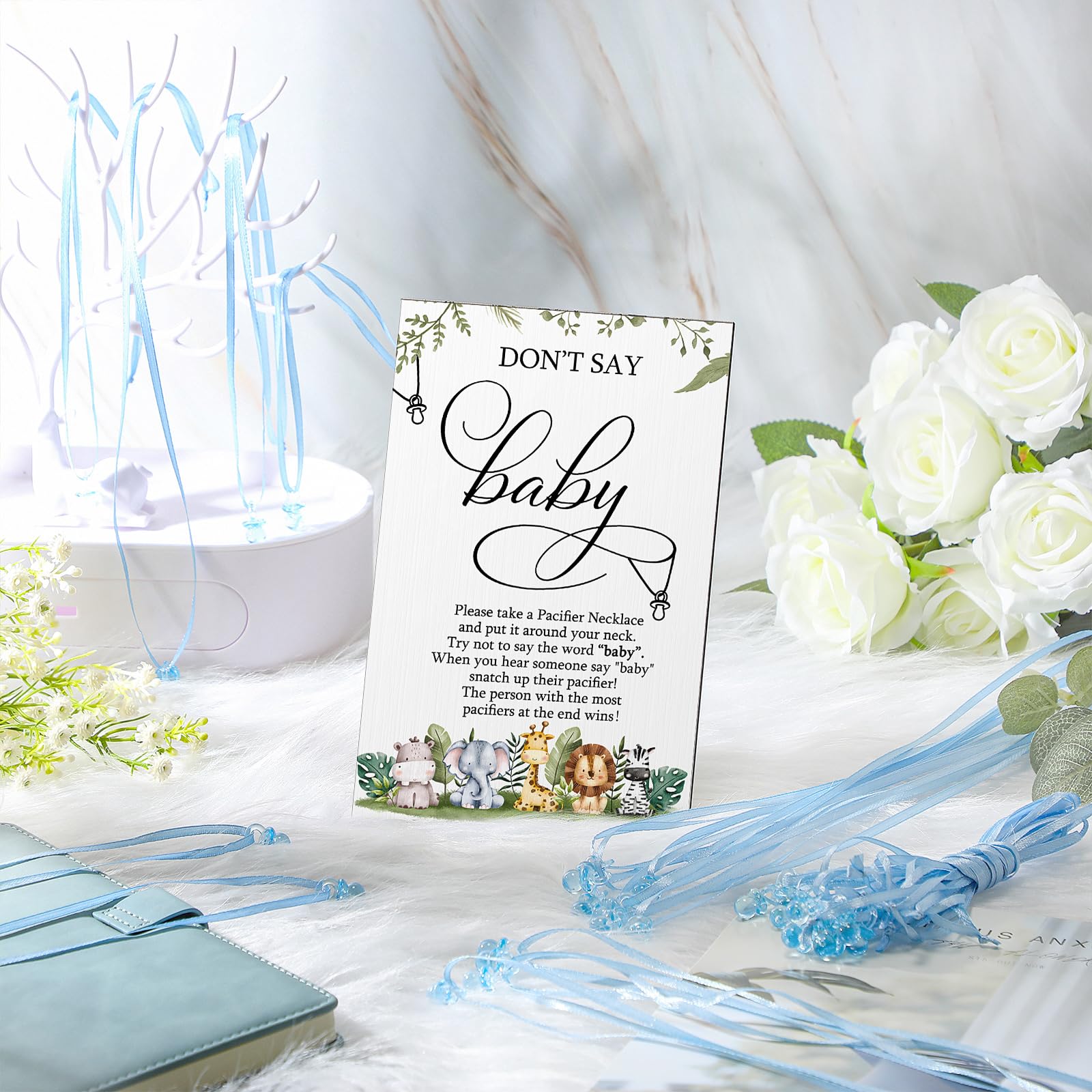 Geetery dont-say-baby sign back stand close-up shows sturdy tabletop display