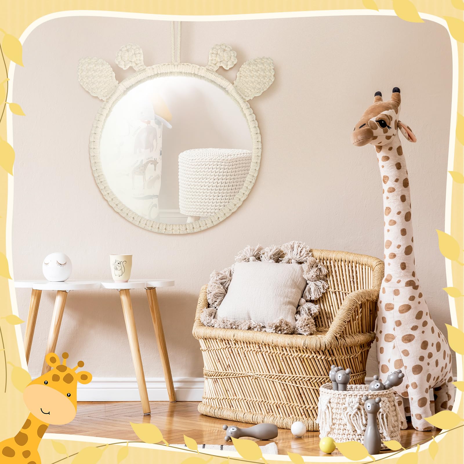 Geetery Giraffe motif mirror adds whimsical charm to any wall.