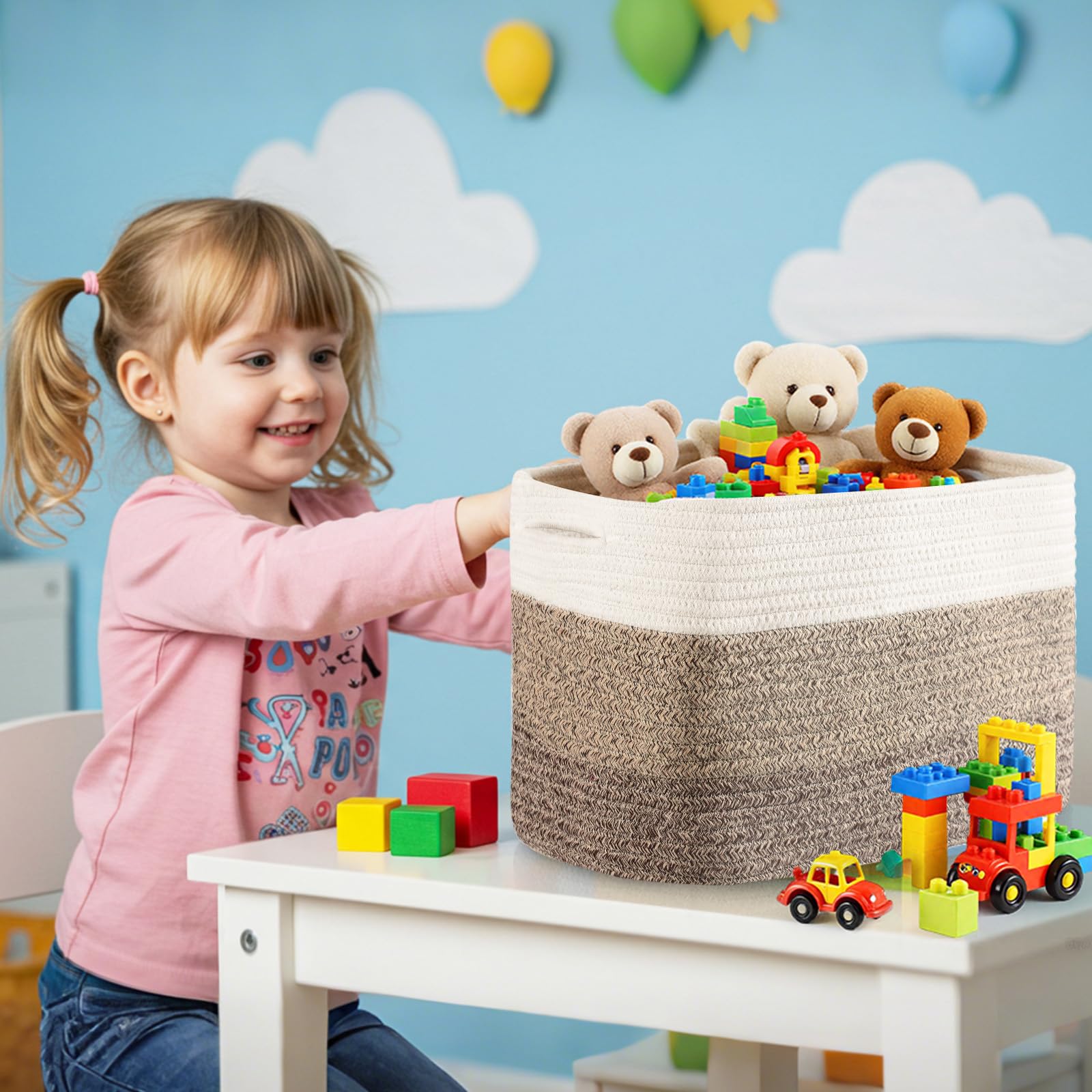 Geetery nursery shelf storage with baskets