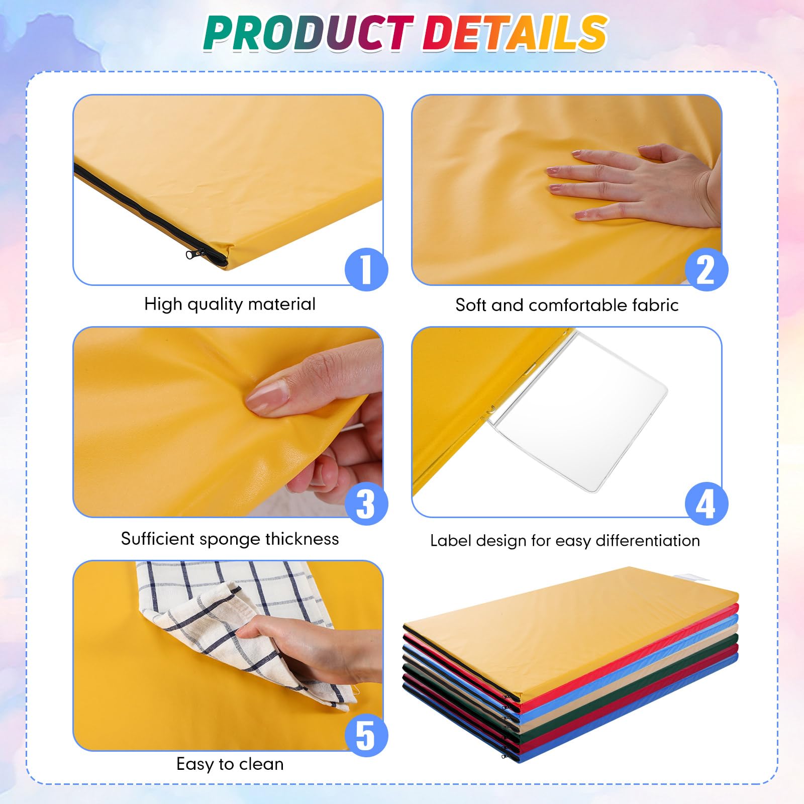 Geetery rest mats waterproof surface enables quick wipe-down.