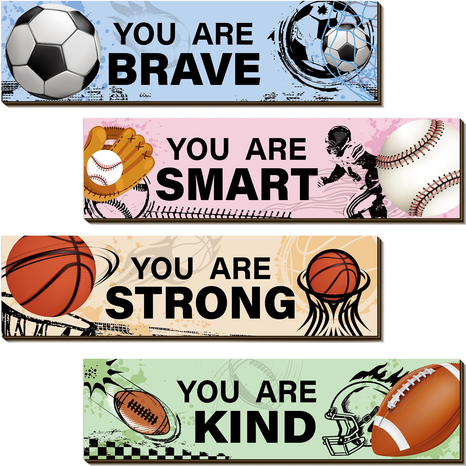 Geetery ball-theme wall decor four-piece set for kids' rooms with hooks