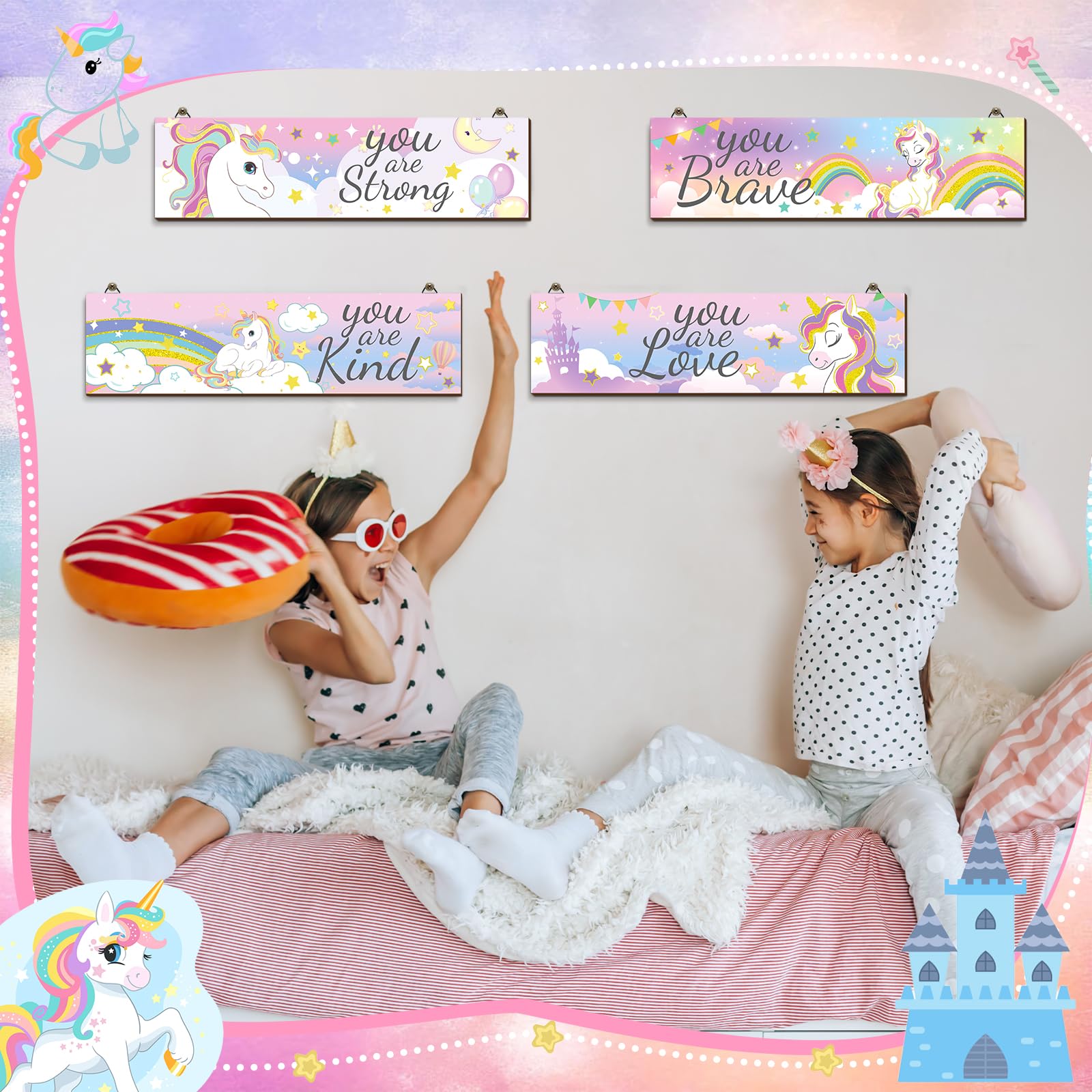Geetery unicorn wall art with hanging hooks for easy, quick room upgrades.