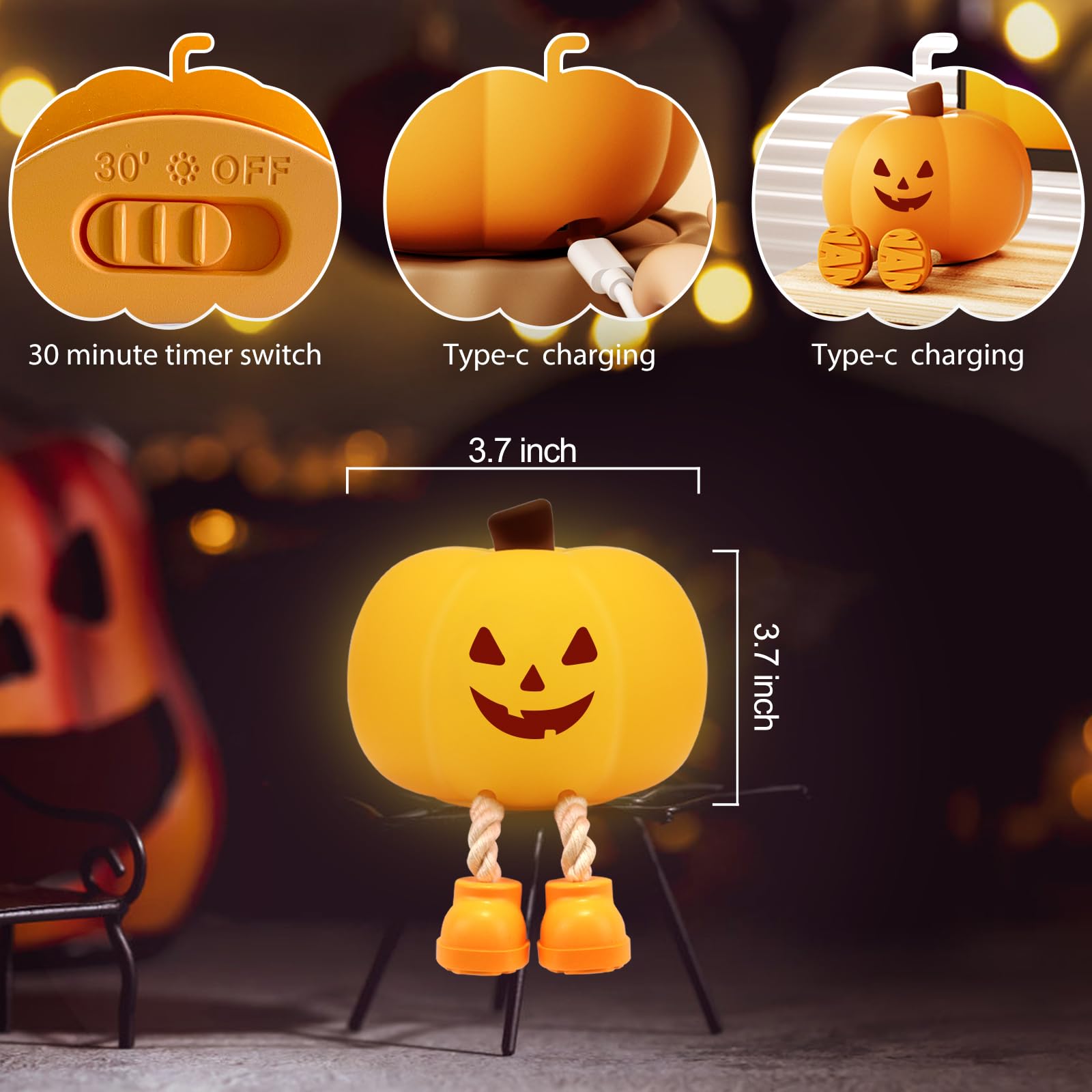 Gefaxi pumpkin night light silicone shade—easy to clean and safe for children.