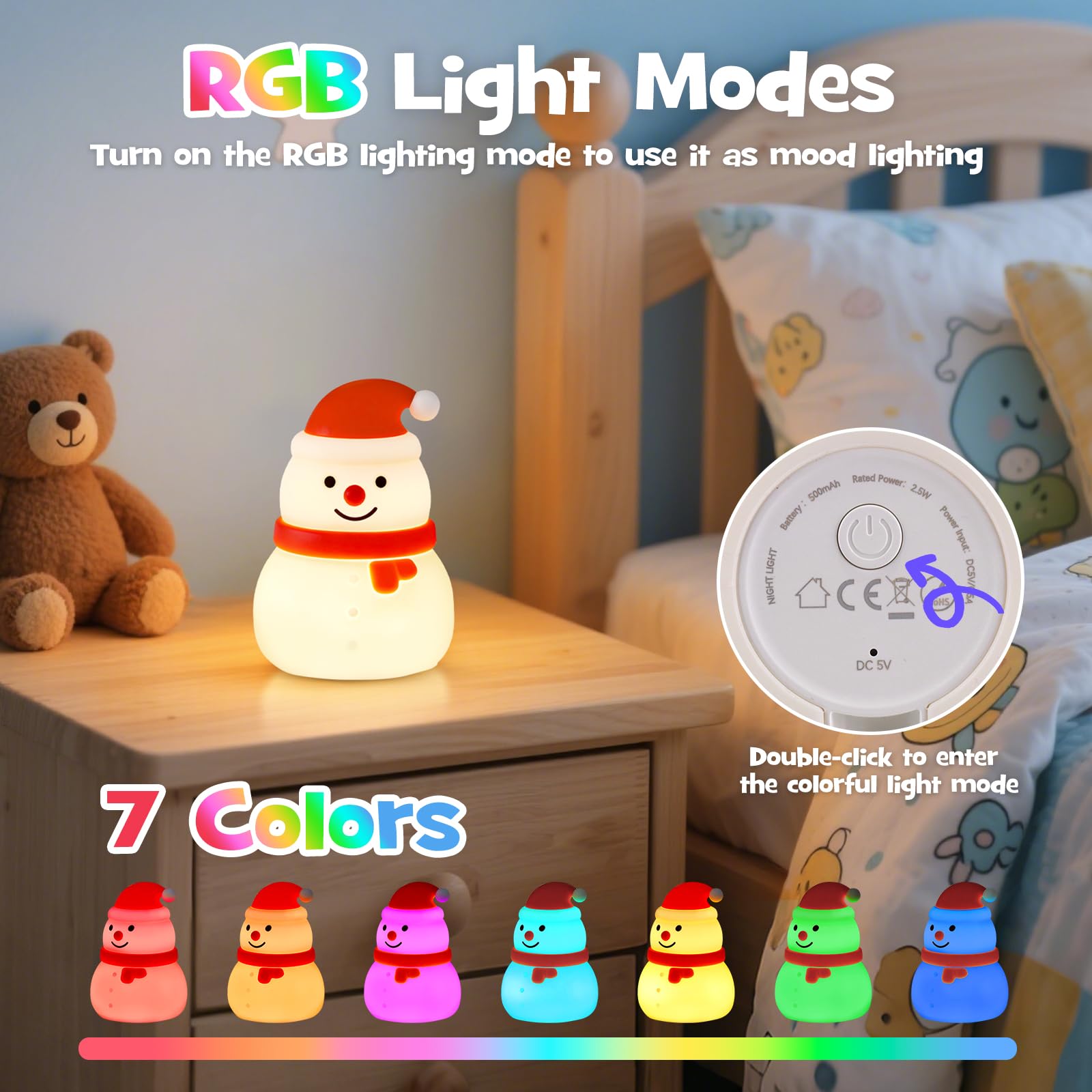 Gefaxi rechargeable night light with 500mAh battery for cordless use