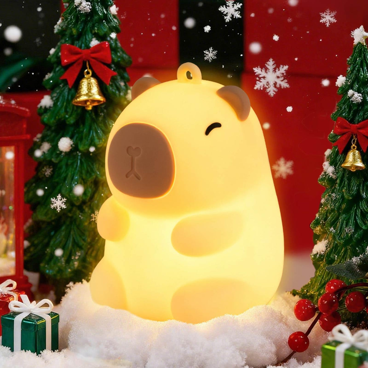 Gefaxi squishy capybara night light with RGB glow for festive ambiance.