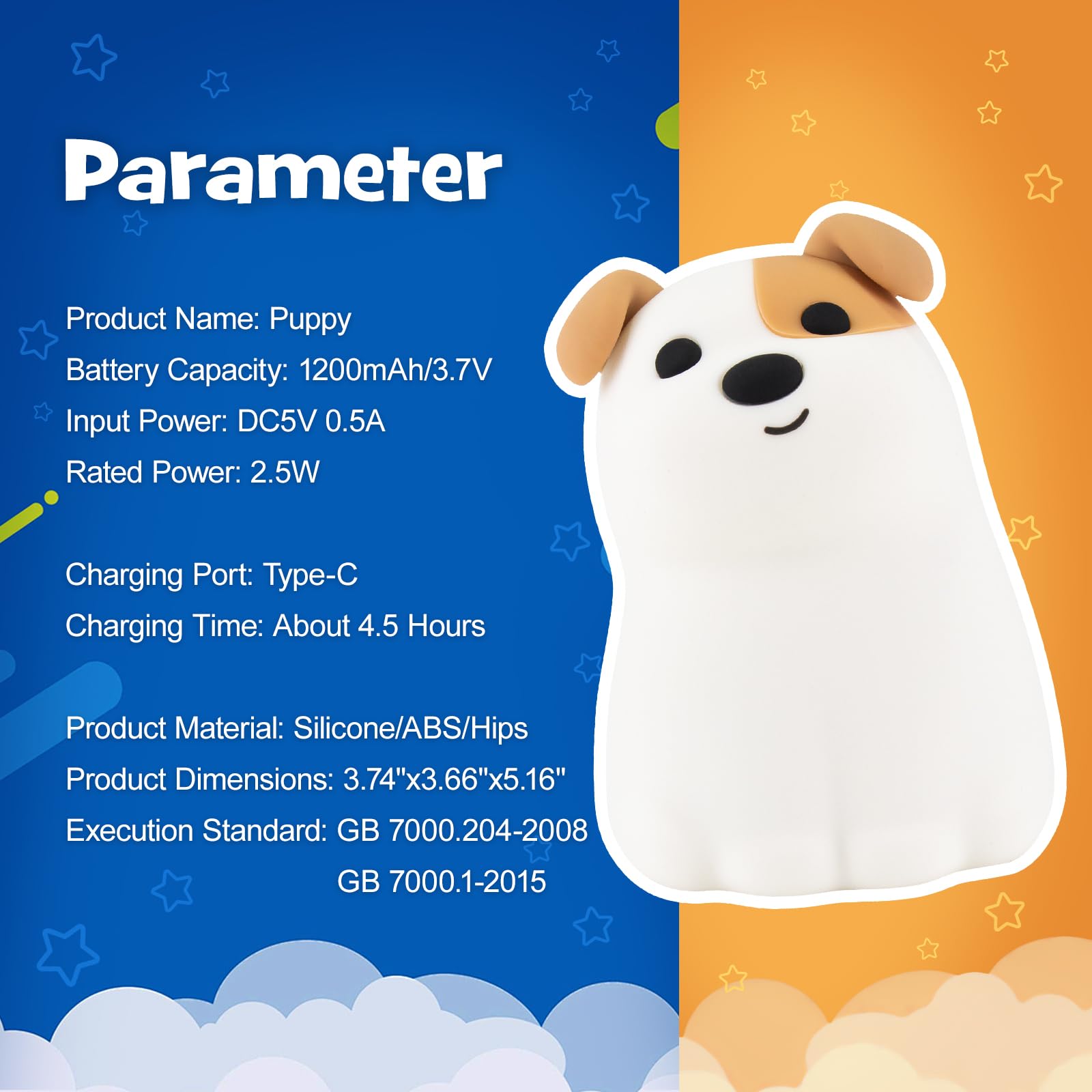 Gefaxi squishy puppy night light portable use for travel or outages