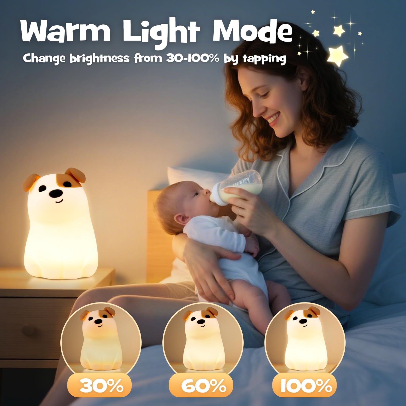 Gefaxi squishy puppy night light with 1200mAh battery for cordless use