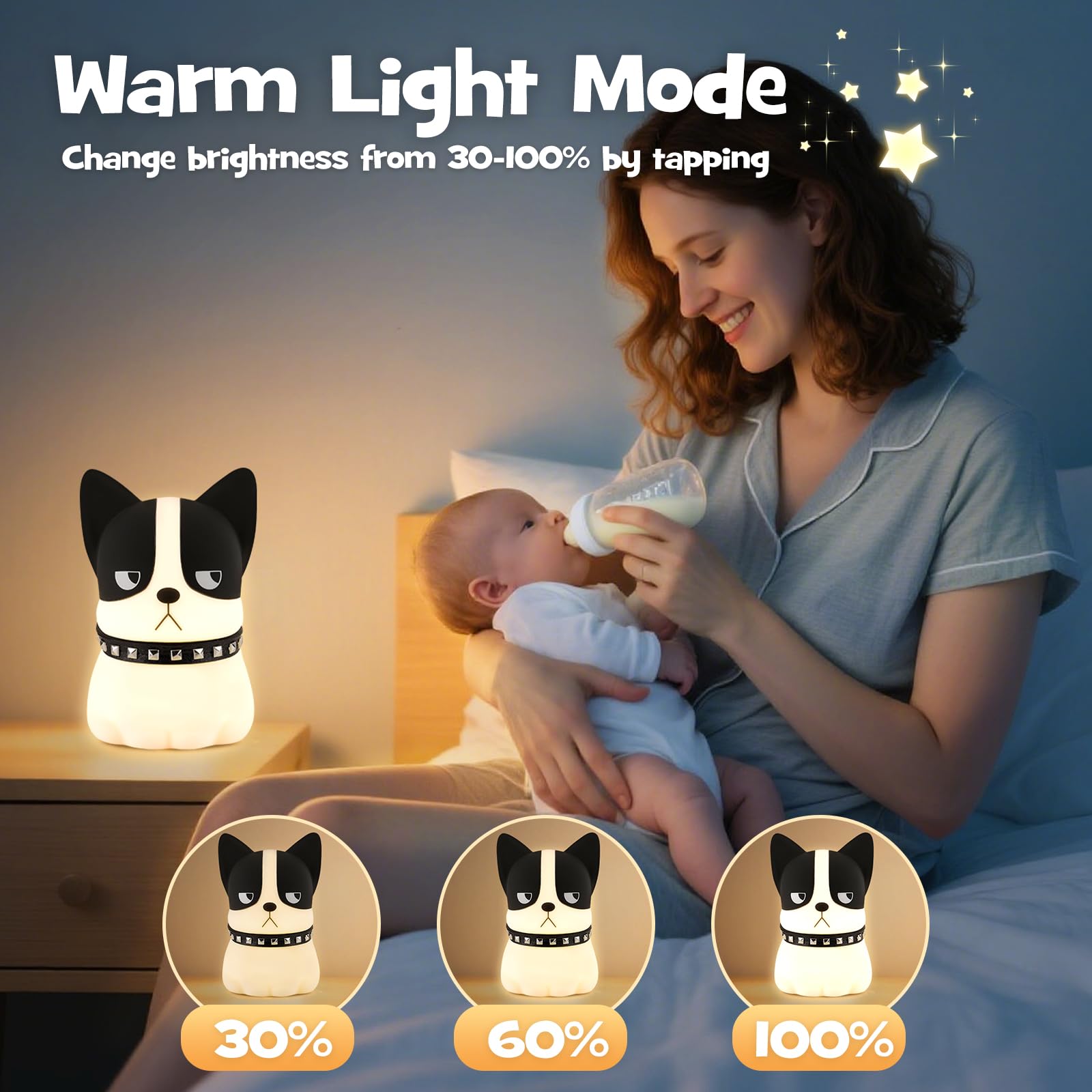 Gefaxi squishy puppy nightlight touch-control lets you switch colors with a tap for convenience.
