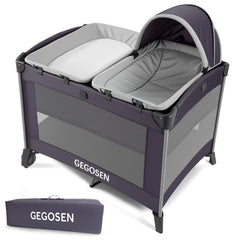 GEGOSEN portable baby playard folded frame demonstrates travel-ready convenience for families on the go.