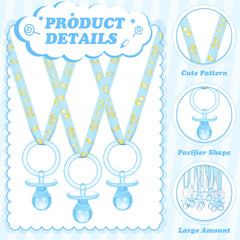 Geiserailie blue pacifier charm close-up on necklace highlighting glossy acrylic surface.