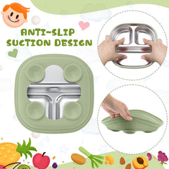 Geiserailie square stainless steel toddler plate purple suction for independent eating