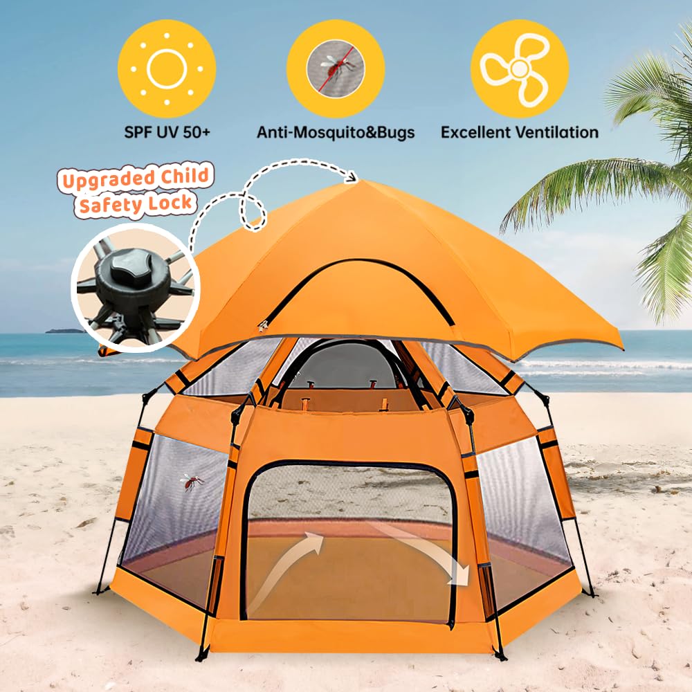 GEIYATOI pop-up playpen with canopy ready for sun shade and outdoor fun