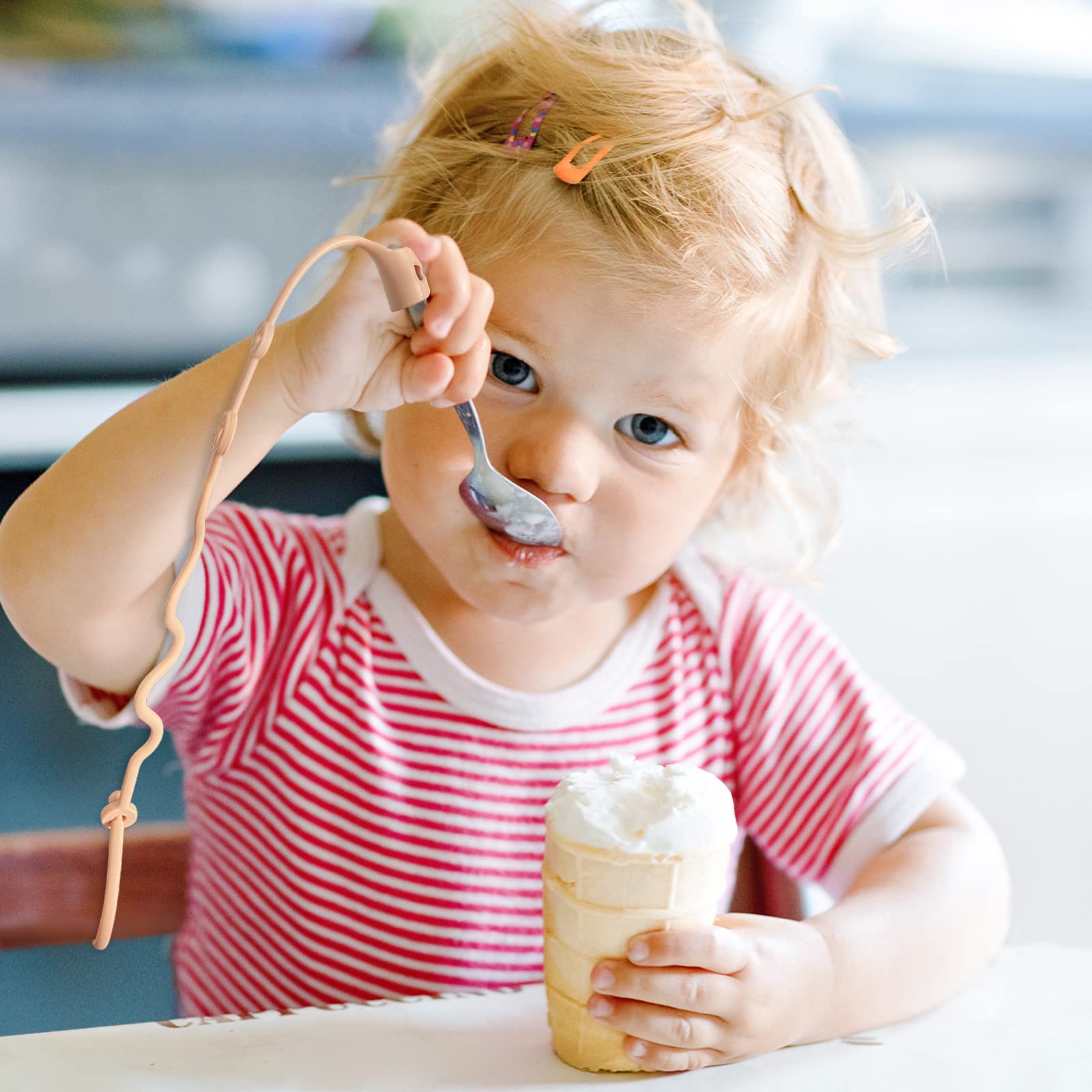 Gelinor silicone utensils holder strap non-slip features shown for reliable baby feeding control