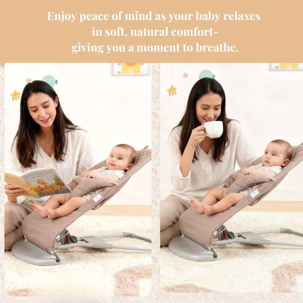 Gembebe bouncer cover cocoa linen machine-washable for quick refresh between uses.