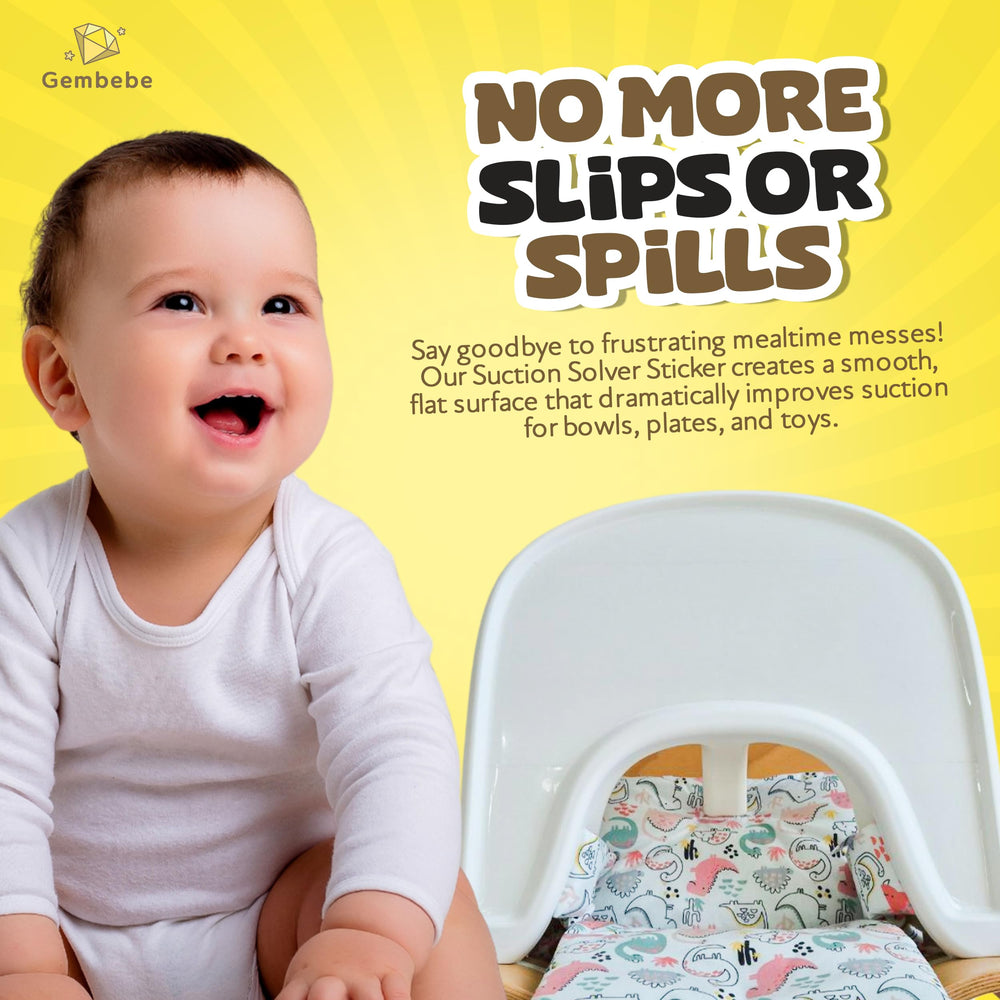 Gembebe suction-sticker keeps bowls and toys secure for mess-free dining.