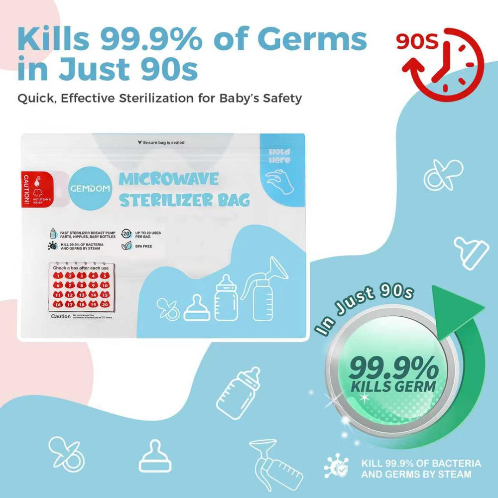 Gemdom large-size sterilizer bags accommodating multiple baby bottles