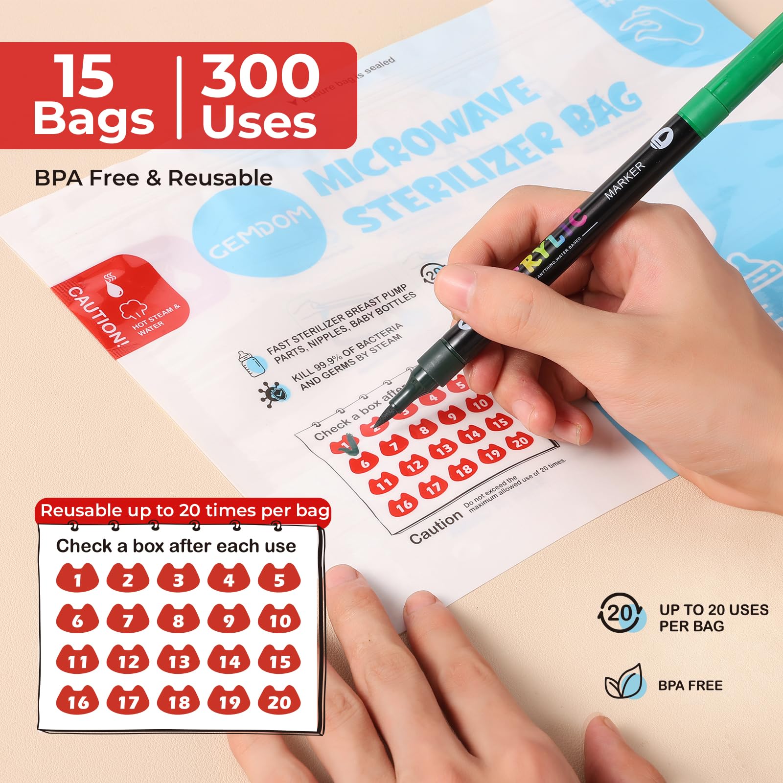 Gemdom sterilizer bags for breast pump parts cleanup after use