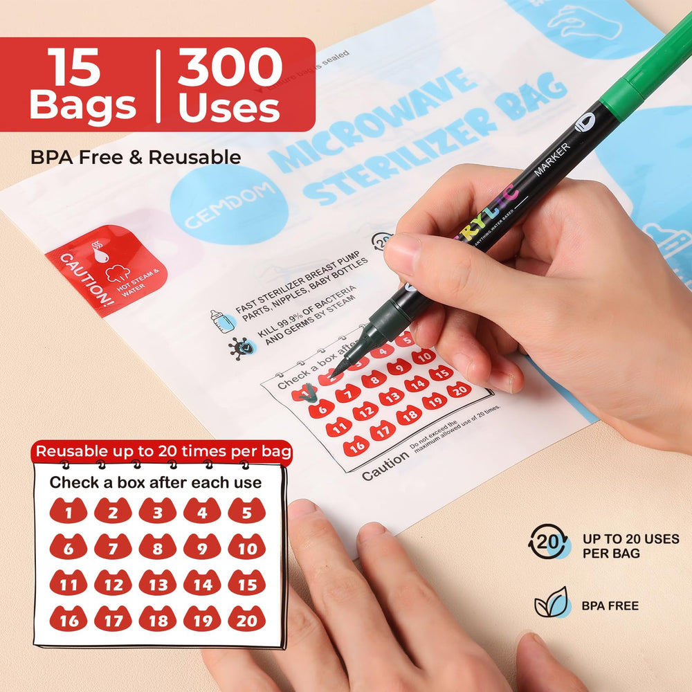 Gemdom sterilizer bags for breast pump parts cleanup after use