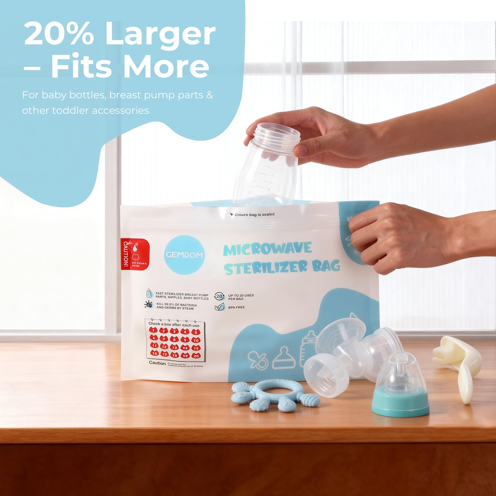 Gemdom sterilizer bags for soothers and teethers kept clean and ready