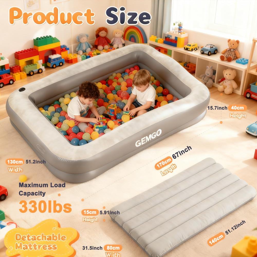 GEMGO bed shows 4 safety sides and removable mattress for safe sleeping
