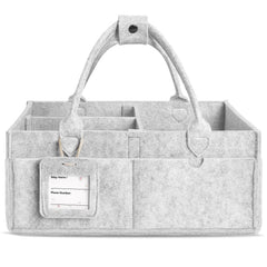 GEMII diaper caddy gray open with multiple compartments for quick diaper changes.