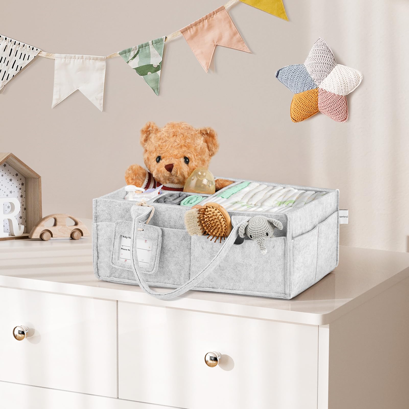 GEMII diaper caddy is portable for car trips and travel.