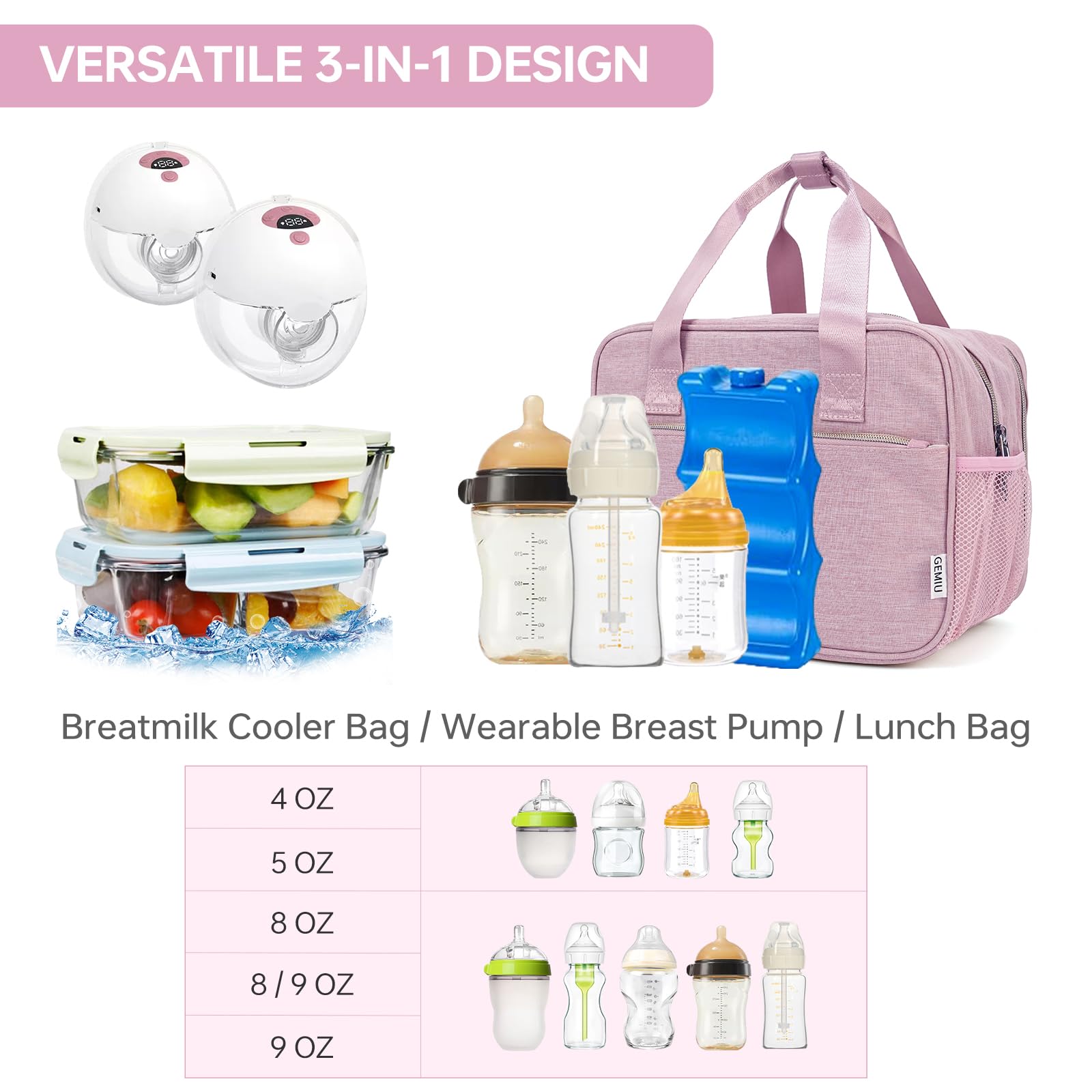 GEMIU detachable buckle-top handle enables stroller attachment for hands-free transport.