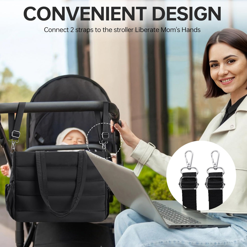 GEMIU diaper bag tote in black showing versatile aesthetic for parents