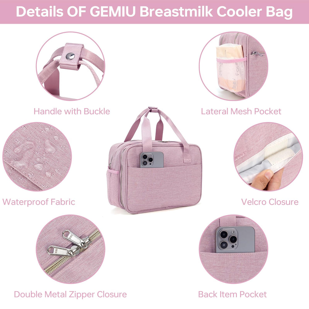 GEMIU side-pocket storage keeps accessories handy during travel.