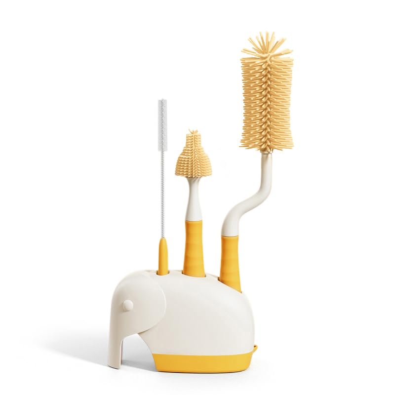 Generic 360° rotating silicone bottle brush delivers thorough, splash-free cleaning for baby bottles