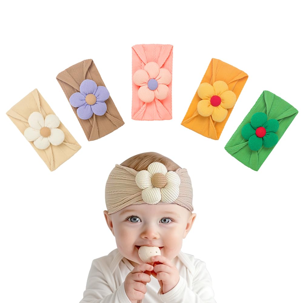 Generic 5-pcs baby flower headbands beige for soft daily wear