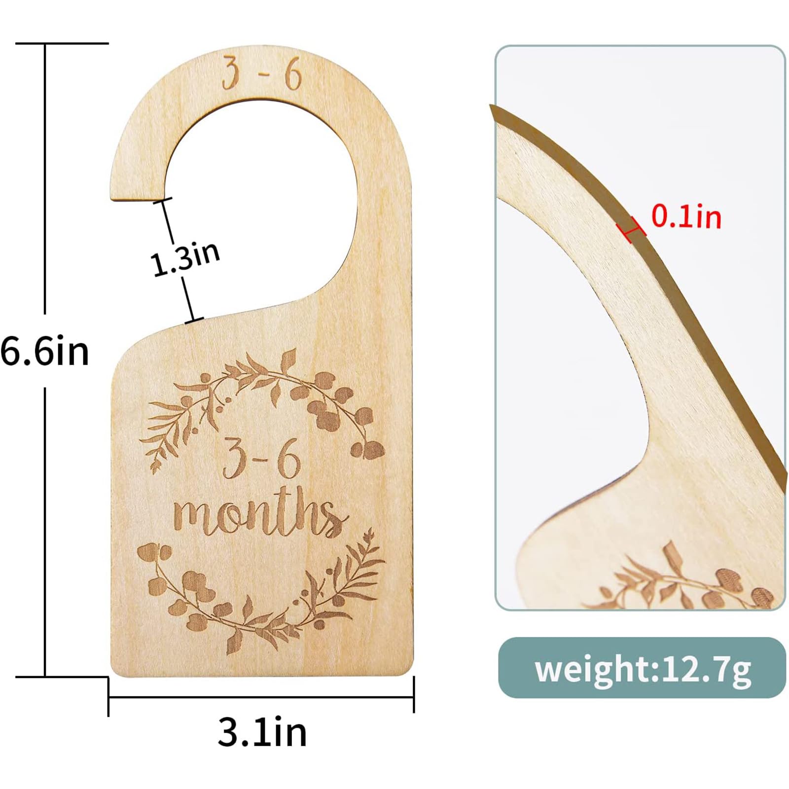 Generic Baby Closet Dividers brown on rod, clearly labeled 6–12 months section.