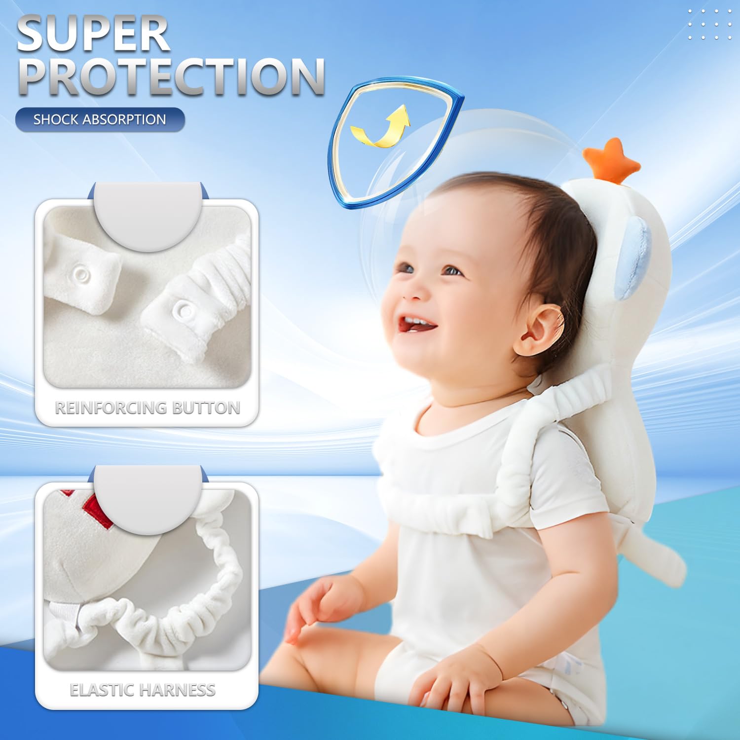 Generic Baby Walker Head Protector Backpack worn with adjustable straps for growing toddlers.