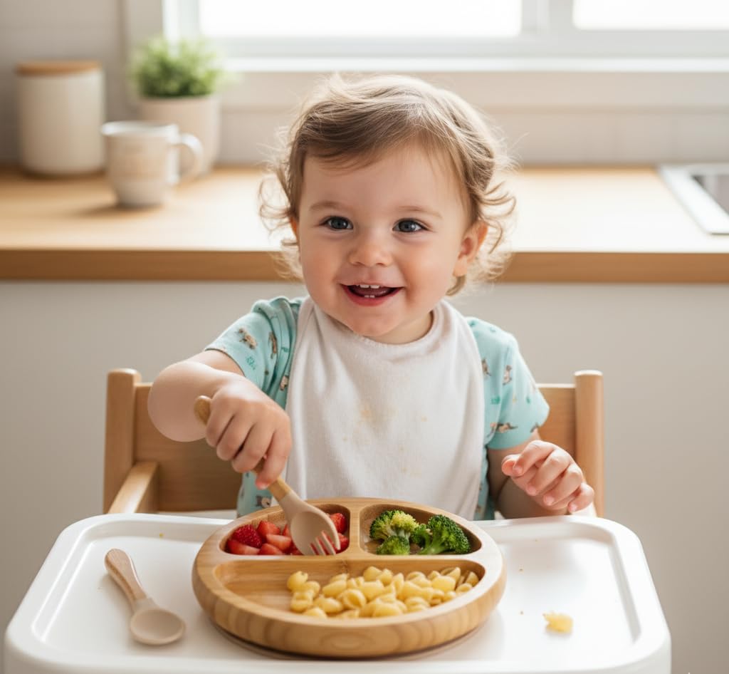 Generic bamboo baby plate durable wood-like finish withstands daily toddler meals.