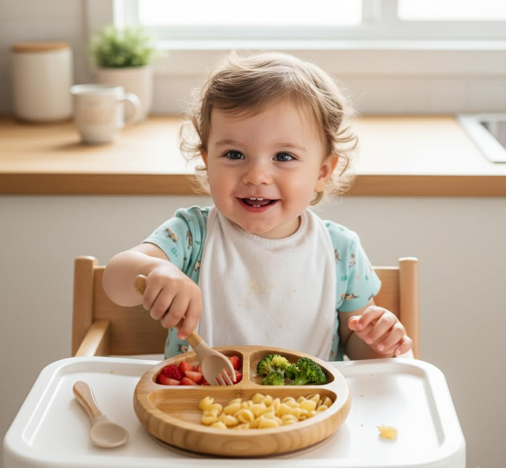 Generic bamboo baby plate durable wood-like finish withstands daily toddler meals.