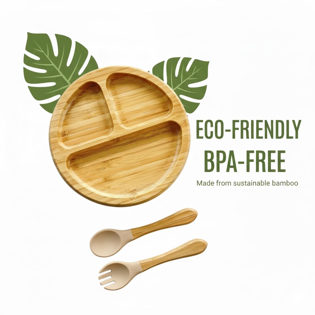 Generic bamboo baby plate easy-clean surface supports quick rinsing after meals.