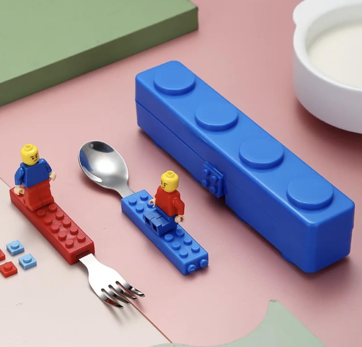 Generic building block cutlery set lunchbox-ready design for on-the-go meals