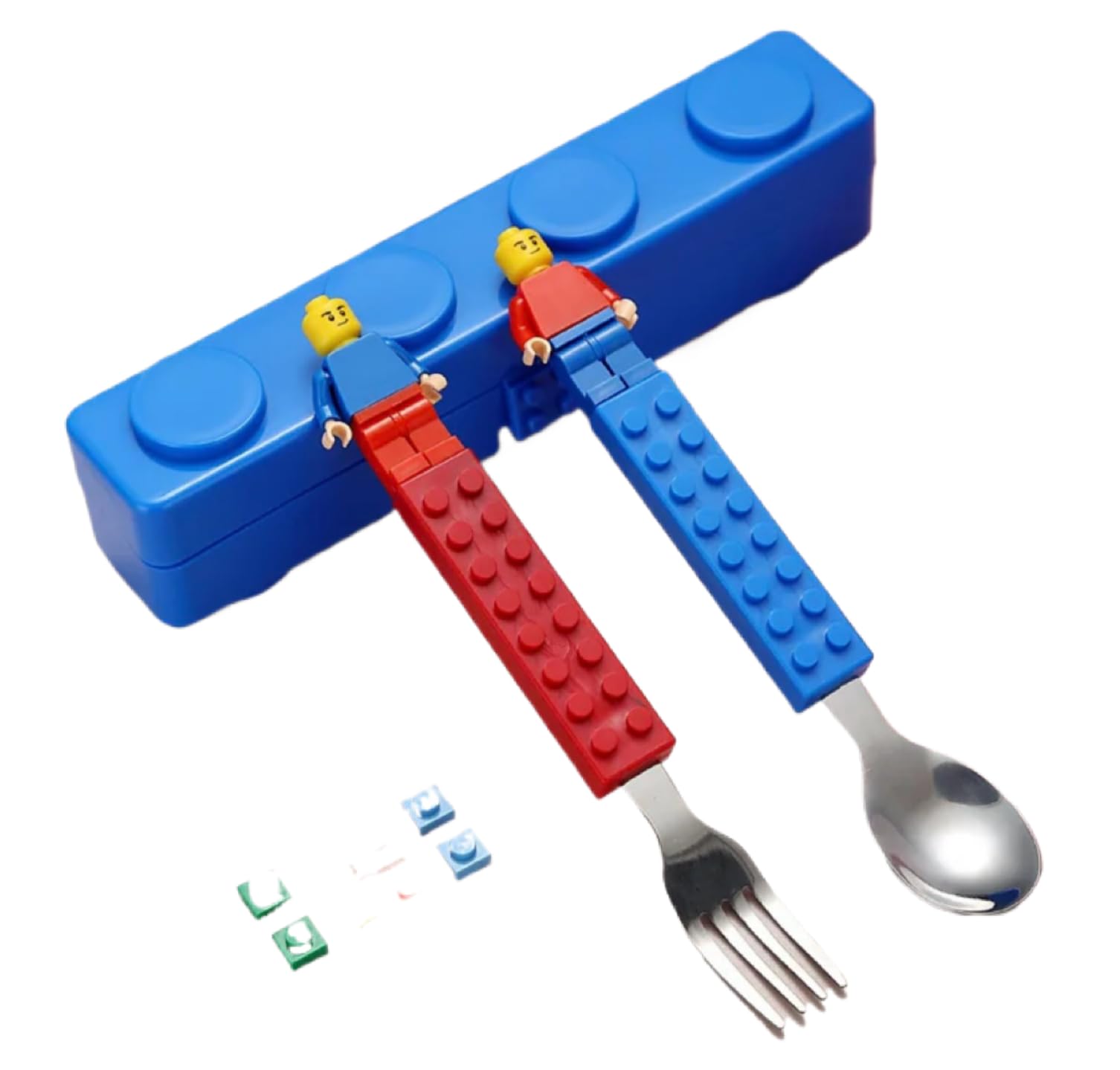 Generic building block cutlery set spoon close-up for kids' lunchbox fun