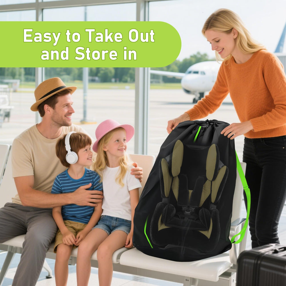 Generic car seat bag includes luggage tags for simple airport identification.