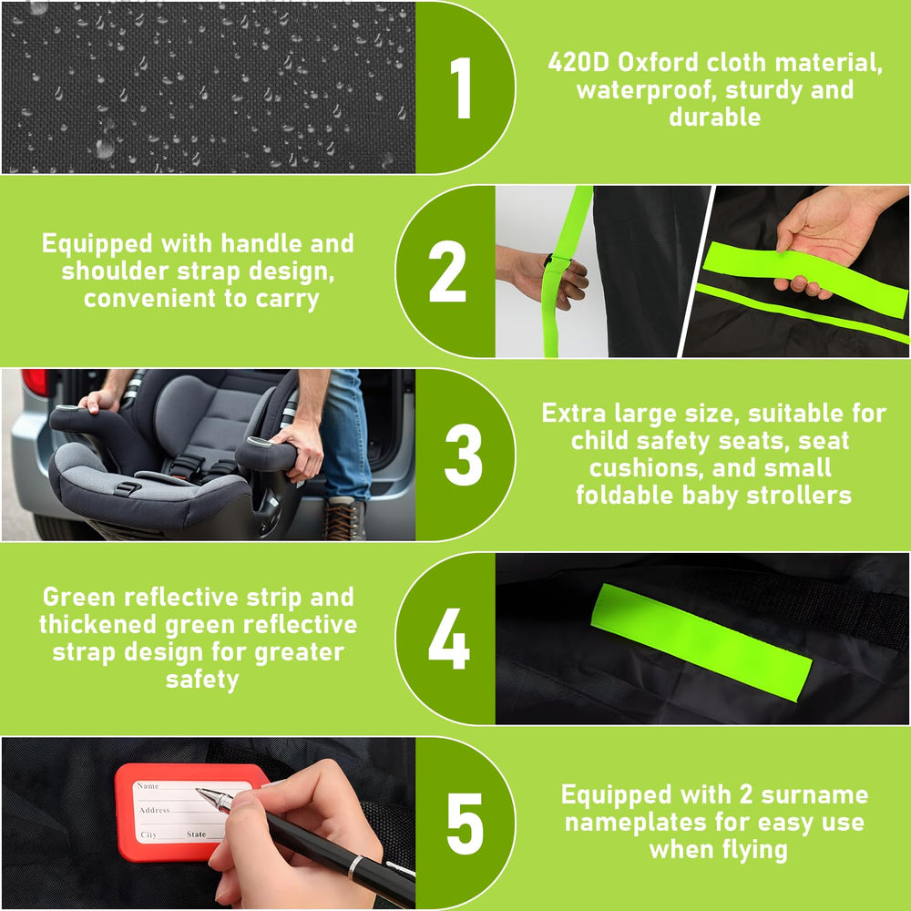 Generic car seat bag adjustable shoulder strap eases carrying during flights.