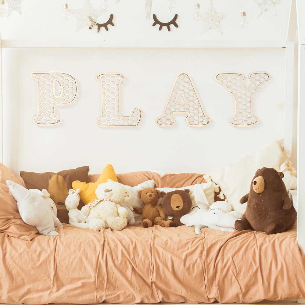 Generic Hexagonal rattan letters add personality to classrooms or play zones.