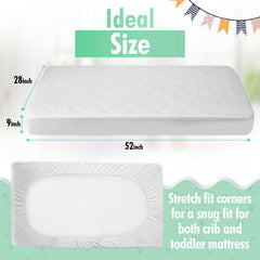 Generic crib mattress protector stretch-fit corner showing snug fit on standard mattress