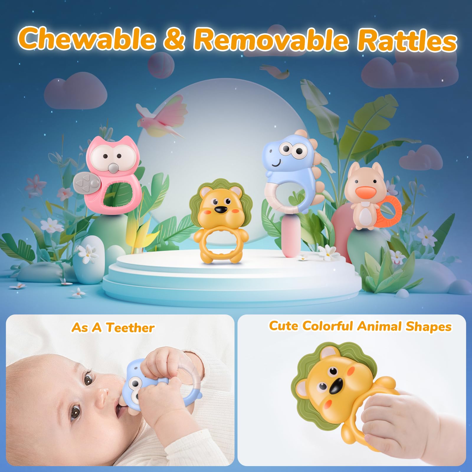 Generic crib mobile rattles detach for easy cleaning and teething use