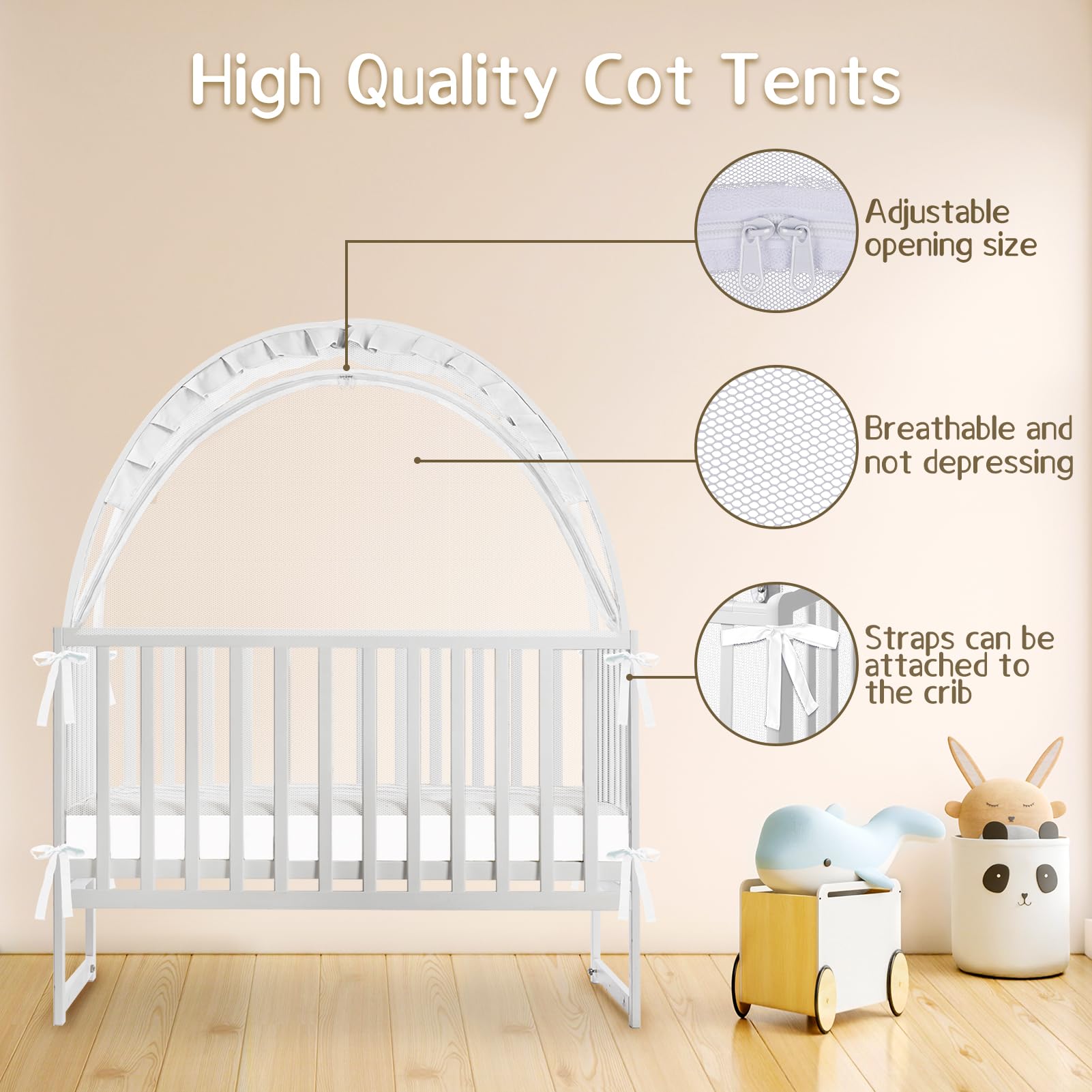 Generic crib tent breathable mesh improves airflow and minimizes night disturbances