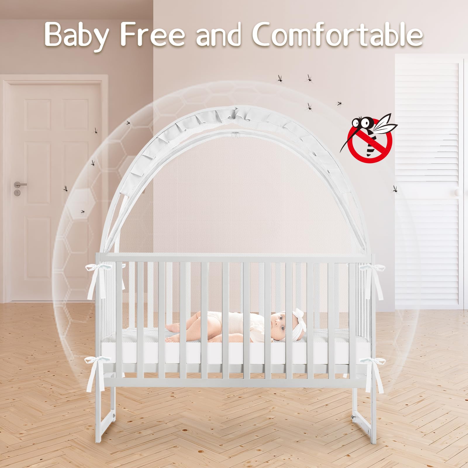 Generic crib tent guardrail protection with 360-degree mesh around crib