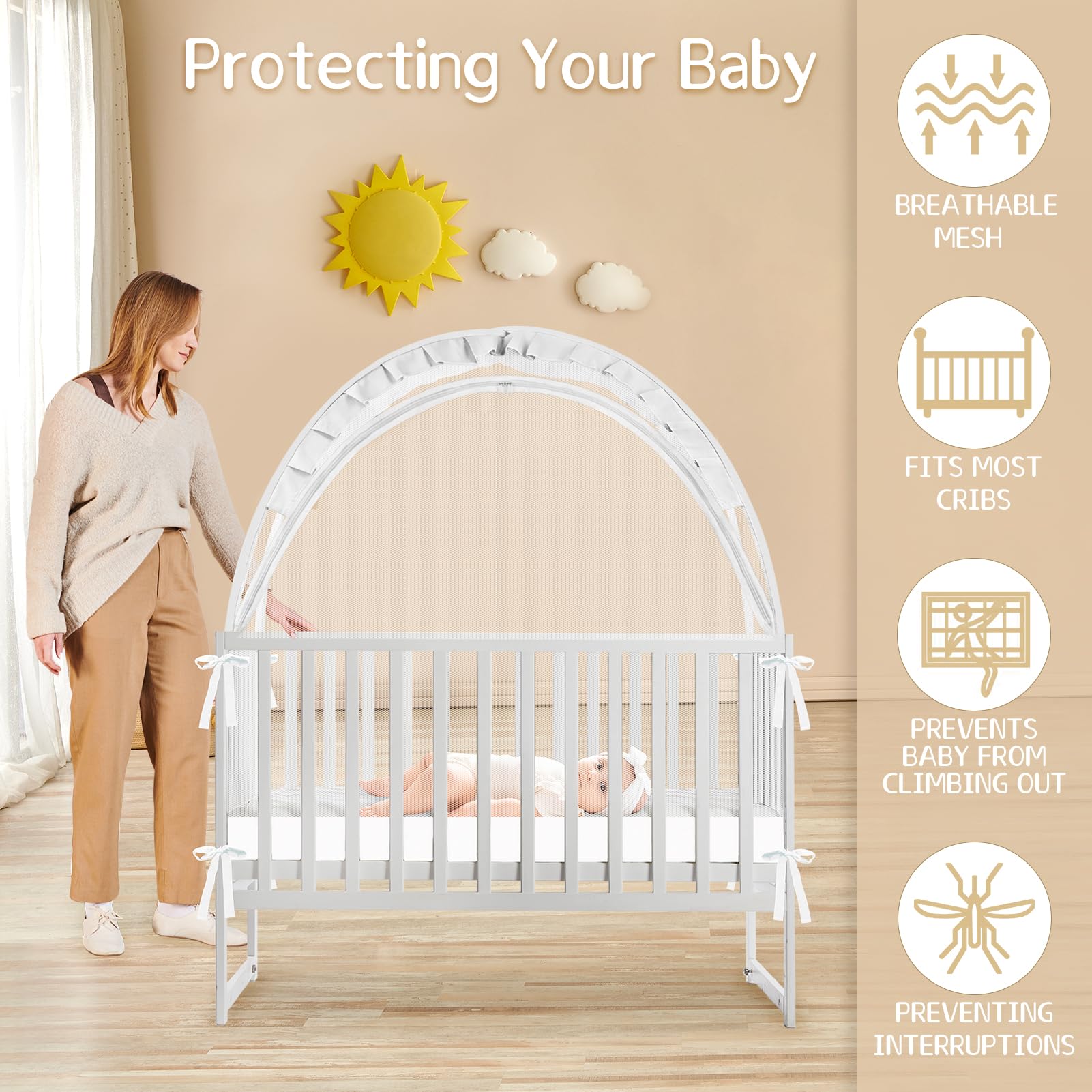Generic crib tent two-way zipper keeps baby safe and quiet during sleep