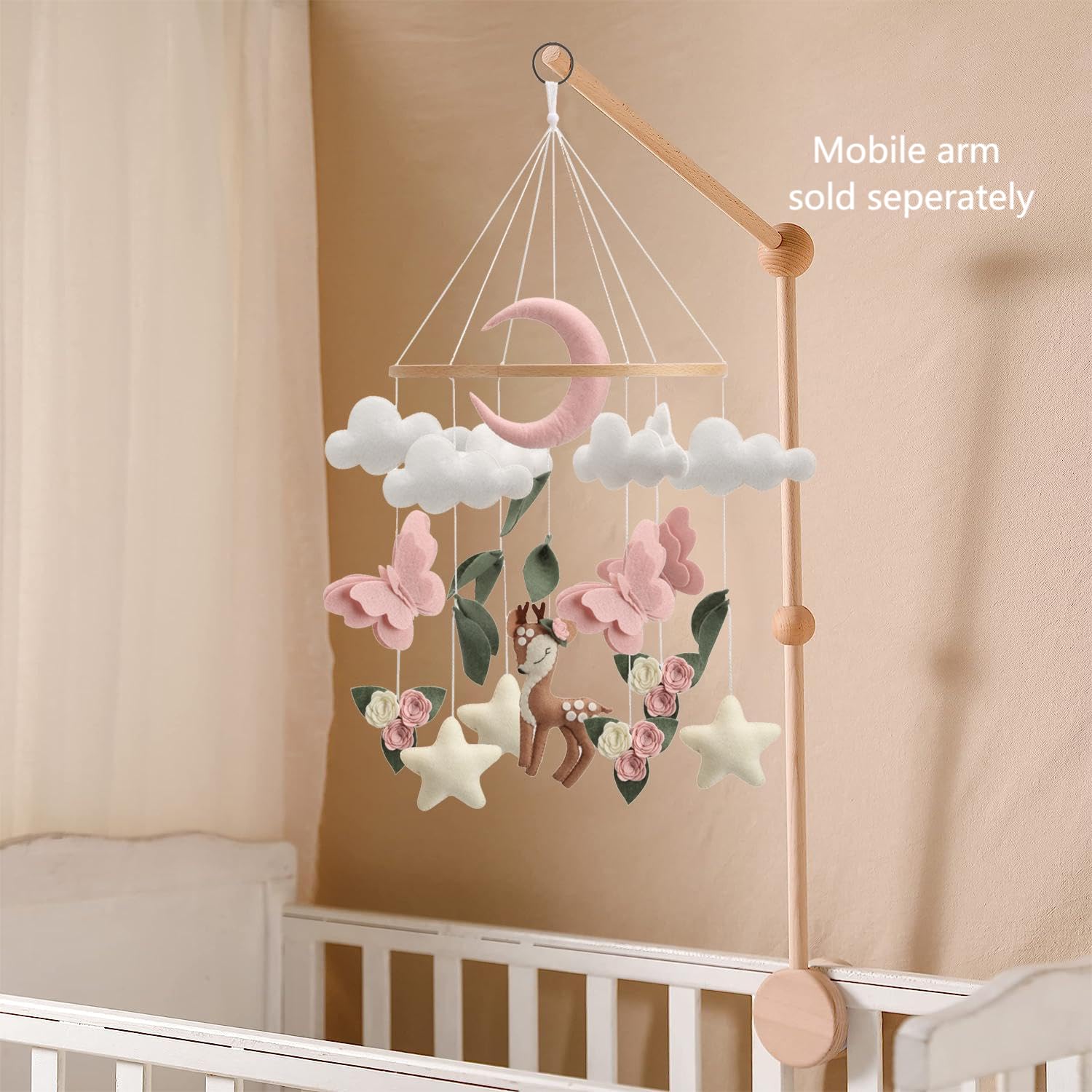 Generic Deer Baby Mobile easily attaches to a music box for gentle playtime moments.