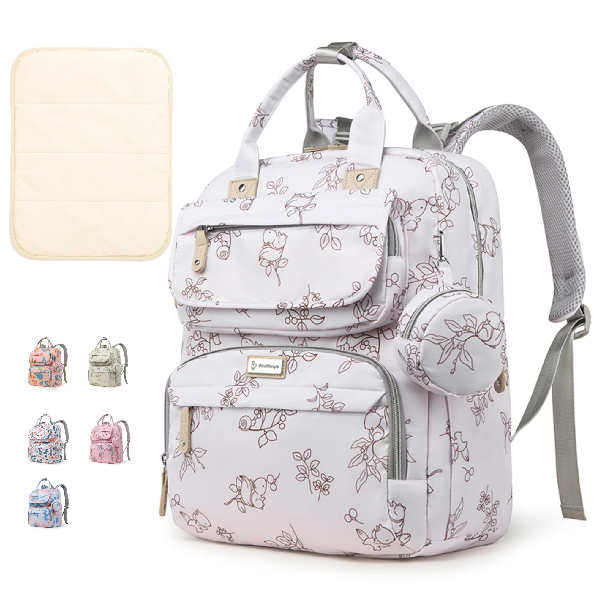 Generic Diaper Bag Backpack Cream White front view highlights spacious capacity for diapers and a laptop.
